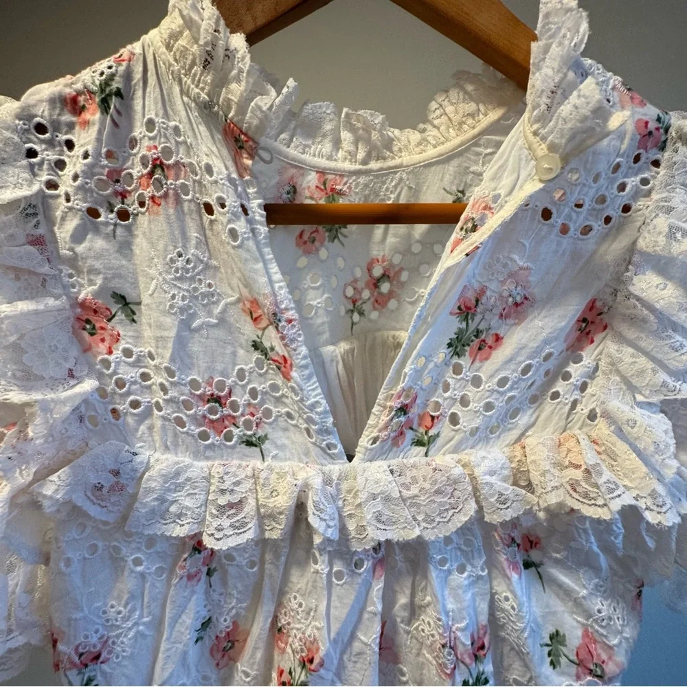 Needle & Thread Desert Rose Embroidered Ruffle Lace Lined Blouse US Size 0 - Picture 12 of 14